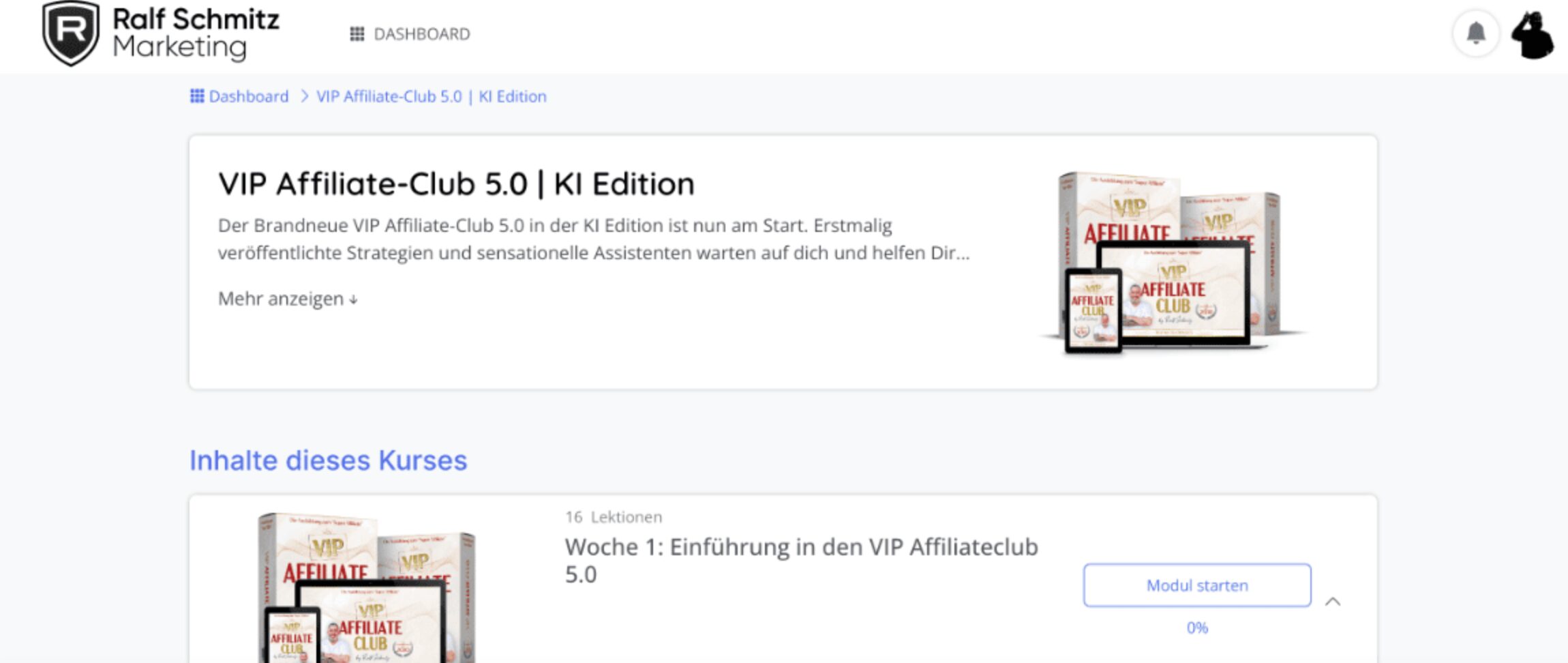 VIP Affiliateclub 5.0 Mitgliederbereich – Kursinhalt und Wochenlektionen