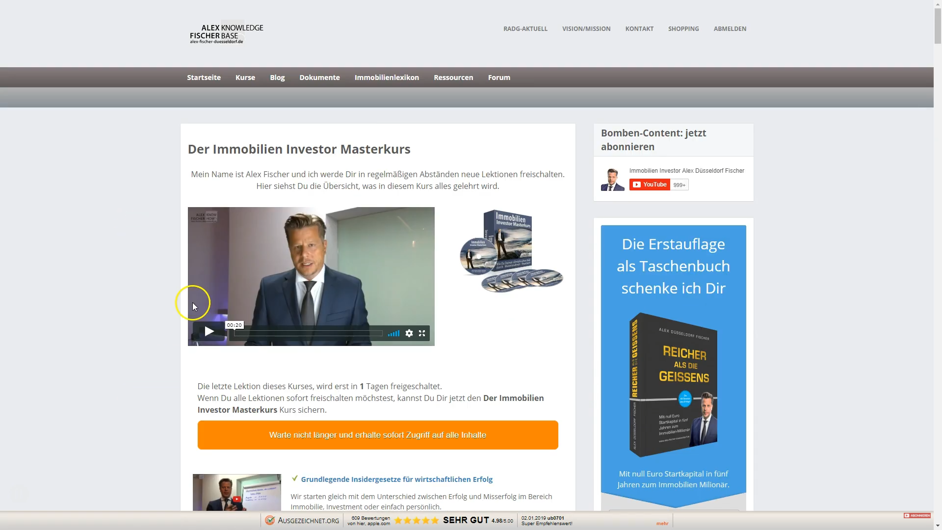 Immobilien Investor Masterkurs von Alex Fischer Erfahrungen