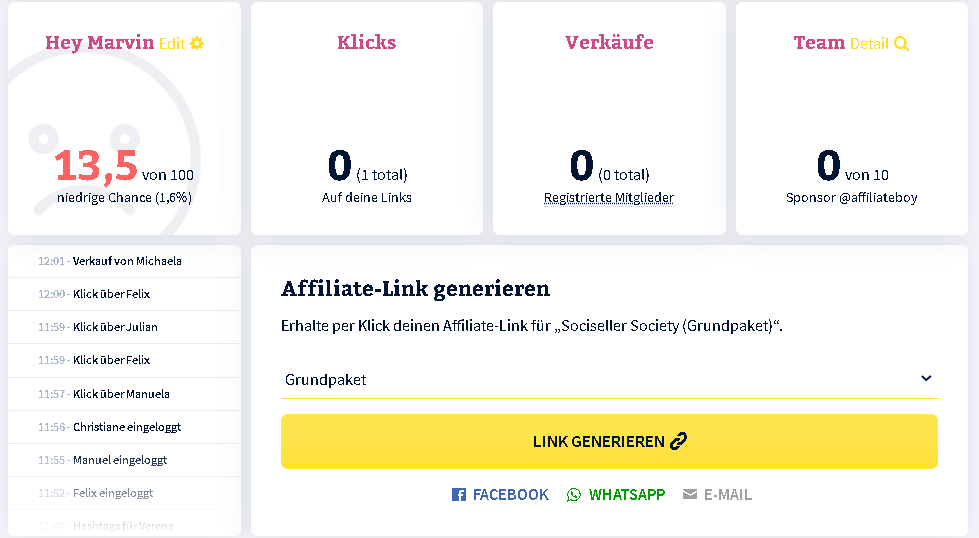 Sociseller Society Dashboard Erfahrungen
