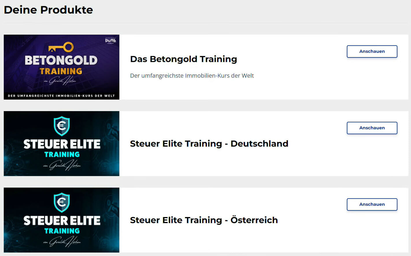 Betongold Training Dashboard - Kursbereich Screenshot