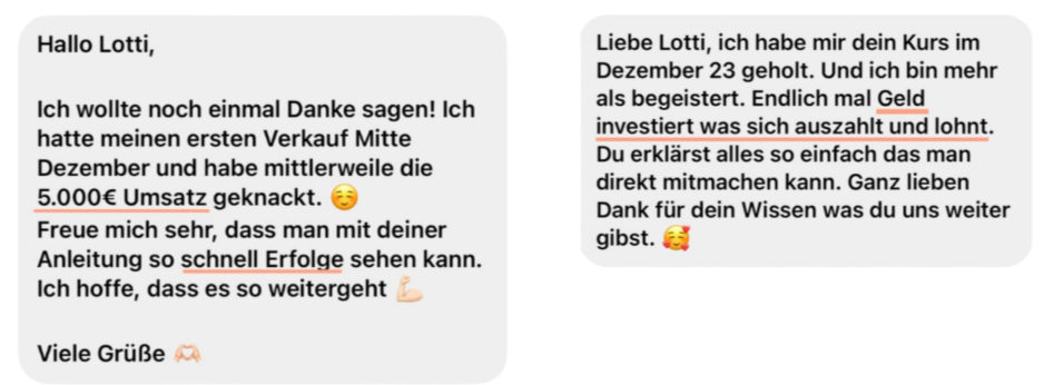 Lottis Masterclass Erfolge - Teilnehmer Erfahrungen und Umsätze