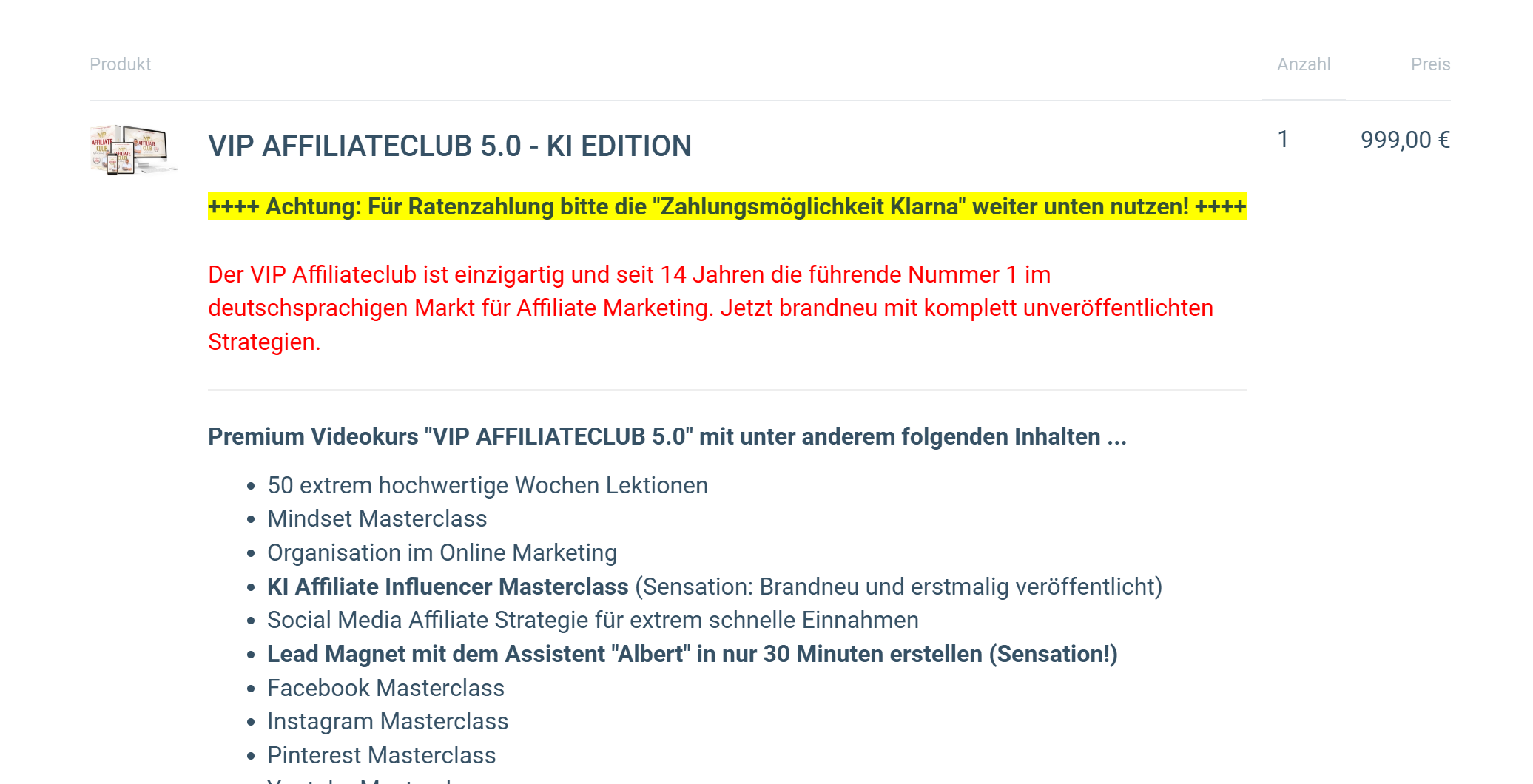 VIP Affiliateclub 5.0 – Preis