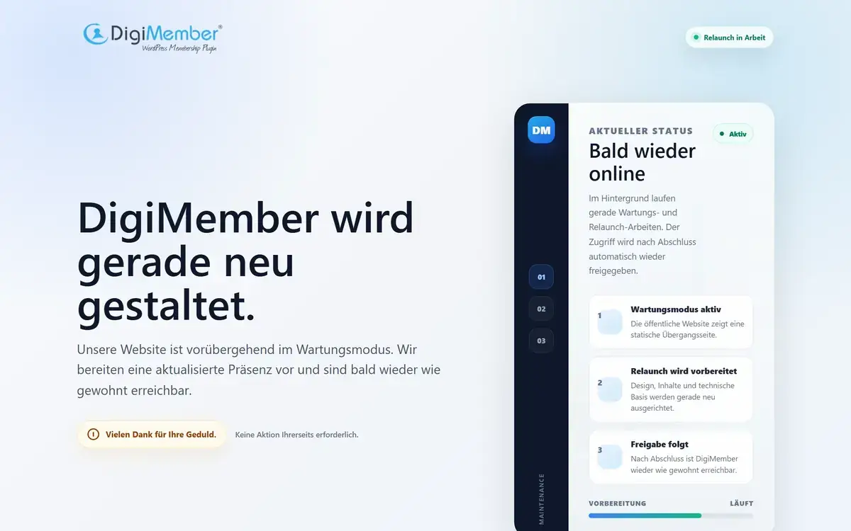 DigiMember Startseite 2026 – WordPress Mitgliederbereich Plugin Übersicht