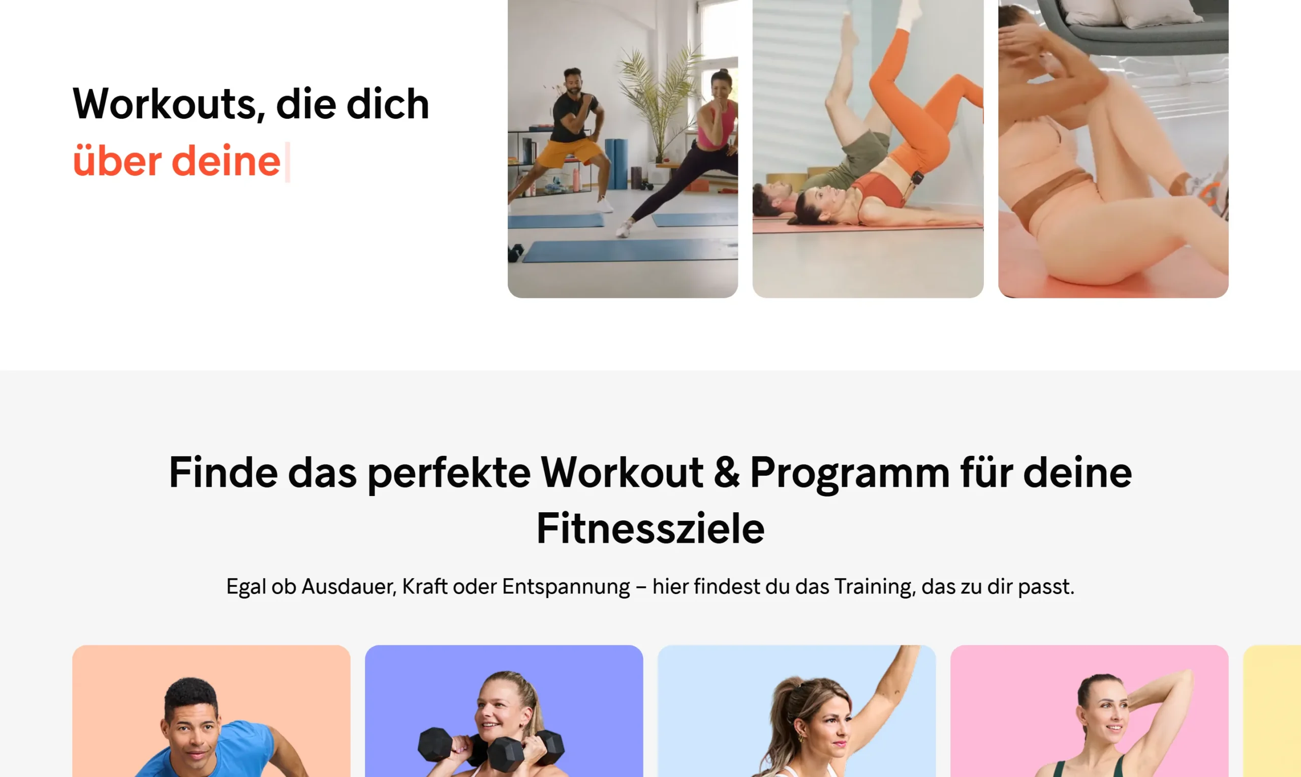 Gymondo Workout-Kategorien und Programm-Grid Screenshot