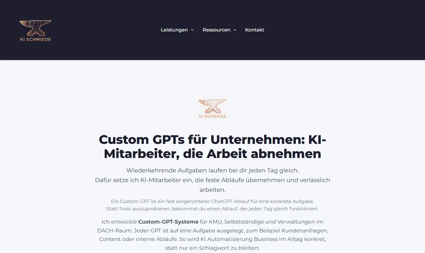 Startseite der Smarten KI Schmiede von René Cynis, Anbieter der KI Business Suite