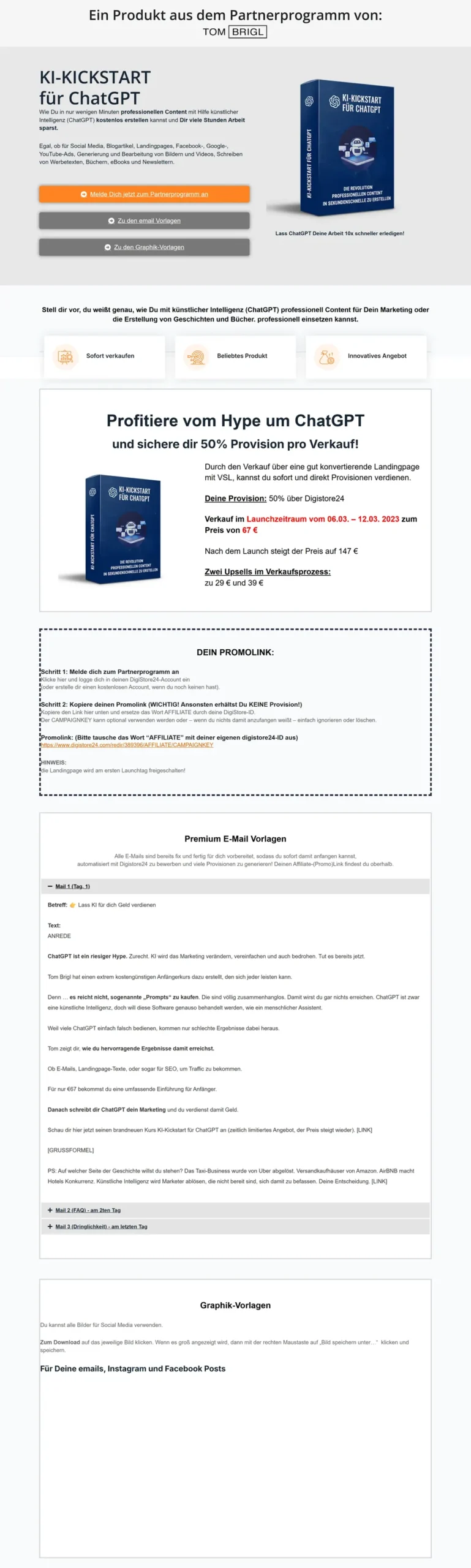 Offizielle Preis- und Produktdetails von KI-Kickstart für ChatGPT auf der Partnerprogramm-Seite