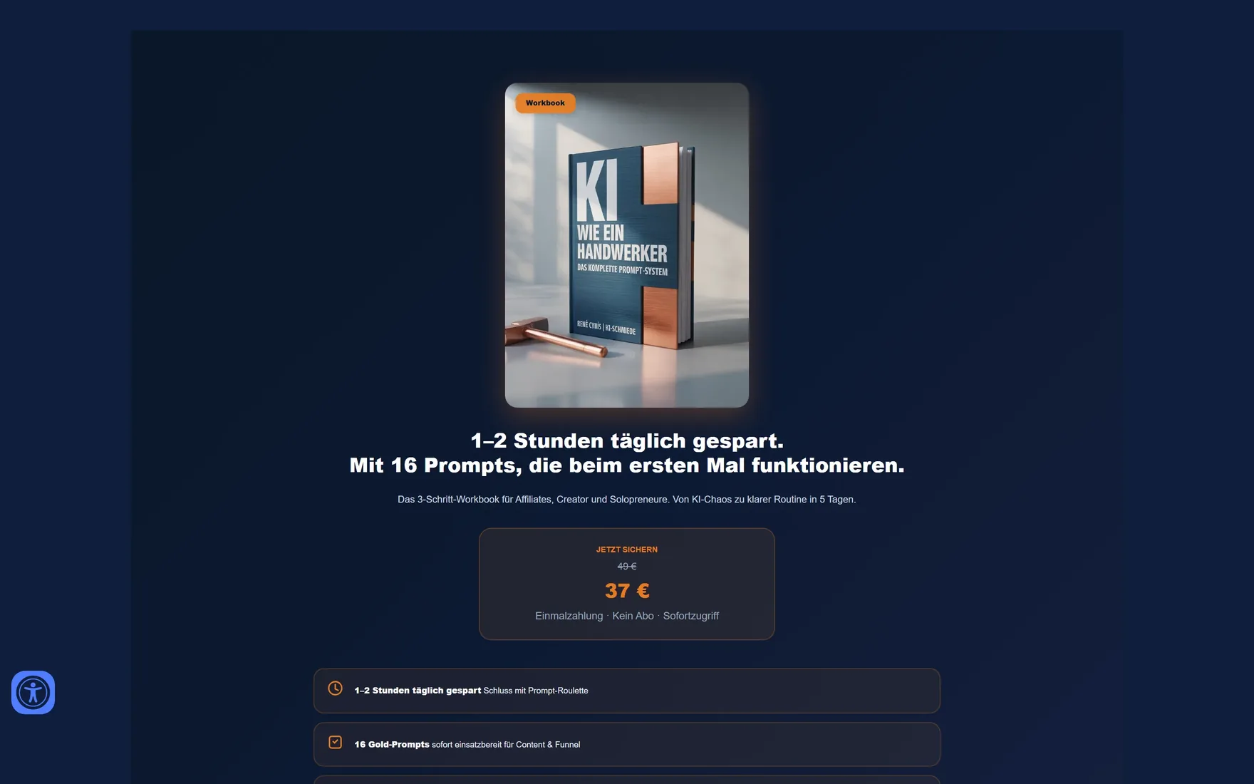 Screenshot der Verkaufsseite von KI wie ein Handwerker mit Preis 37 Euro