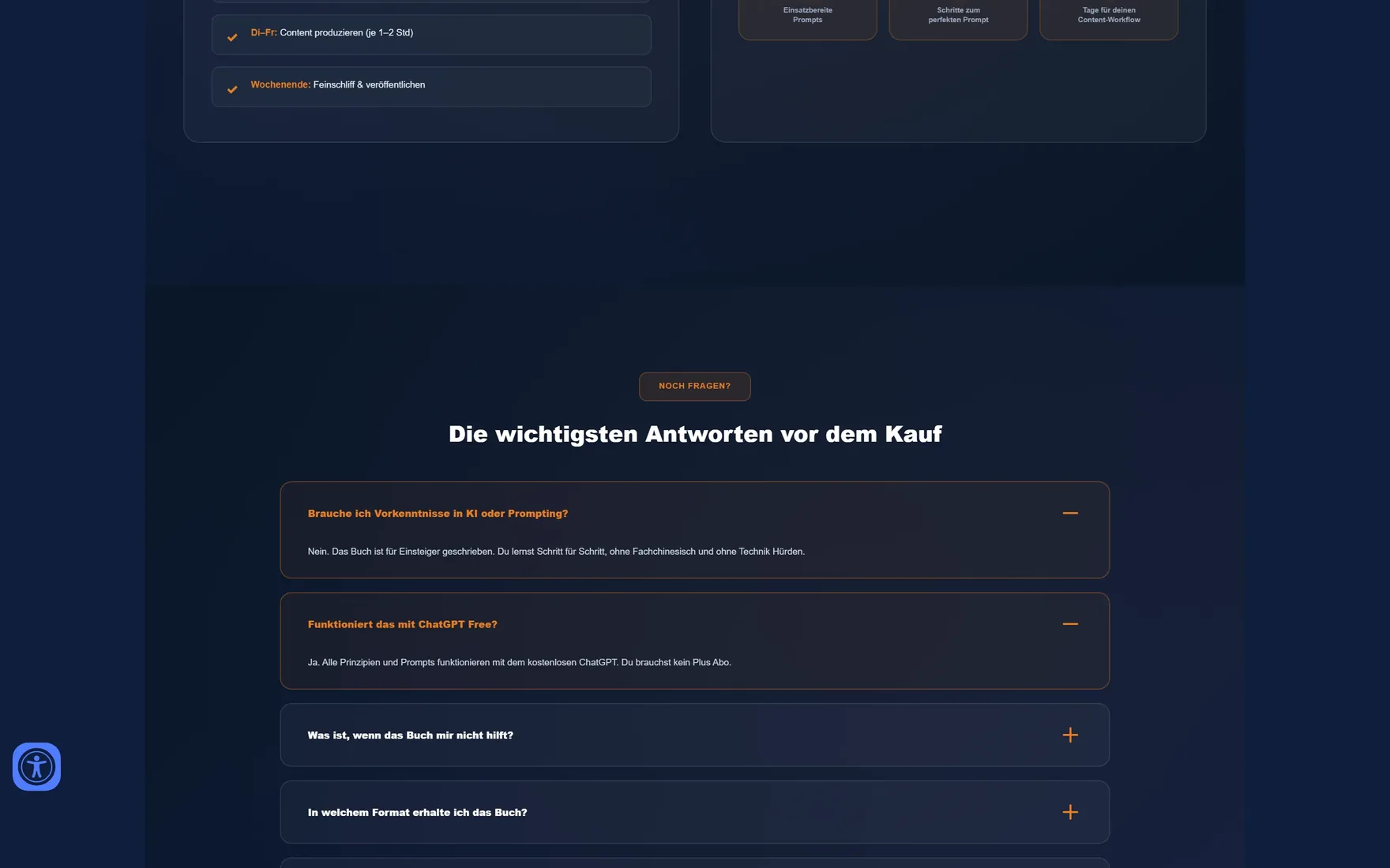 Screenshot des FAQ-Bereichs der Verkaufsseite