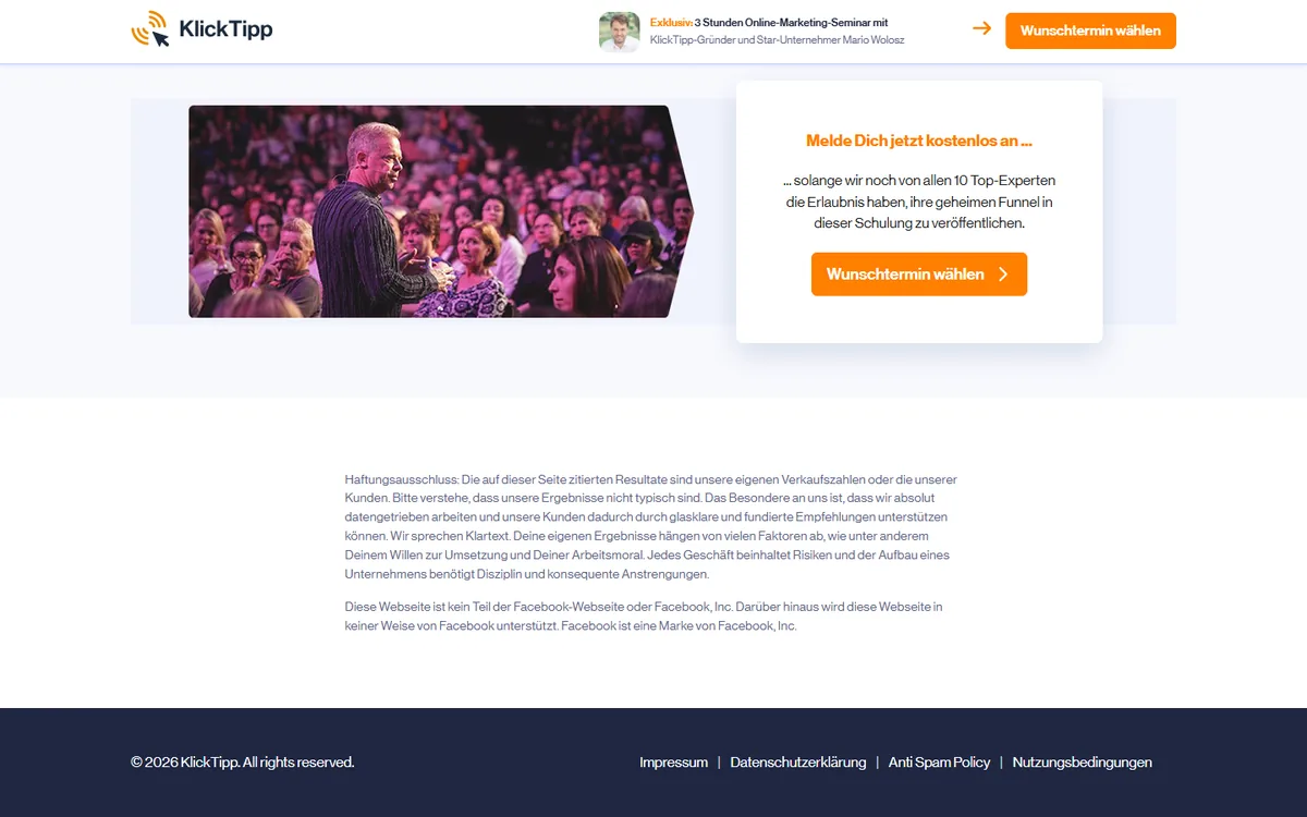KlickTipp Erfahrungen 2026 – Screenshot der Startseite