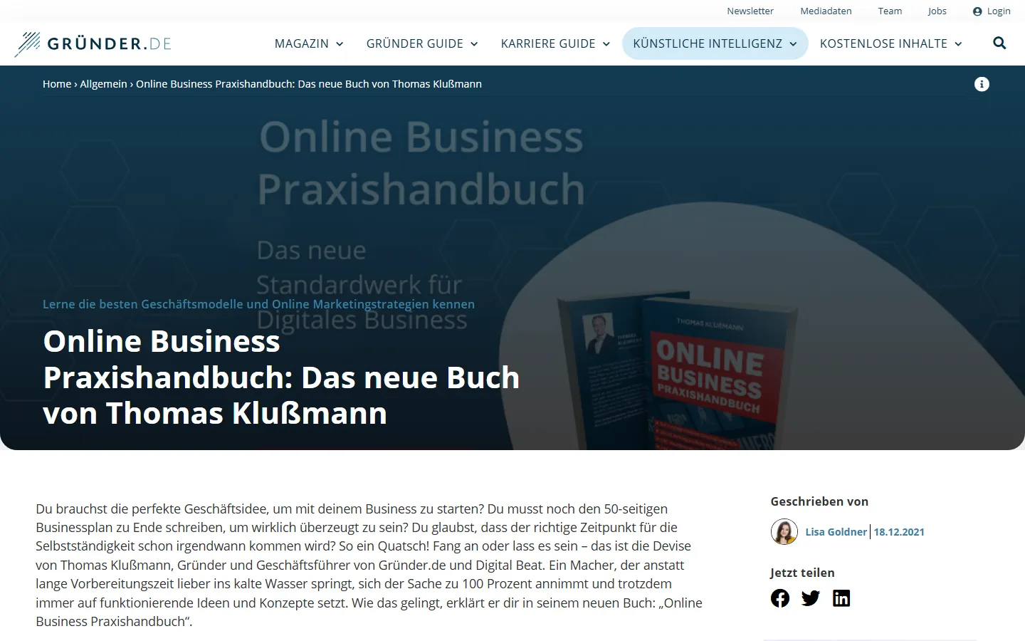 Online Business Praxishandbuch Inhalte auf Gründer.de – Überblick der 5 Geschäftsmodelle