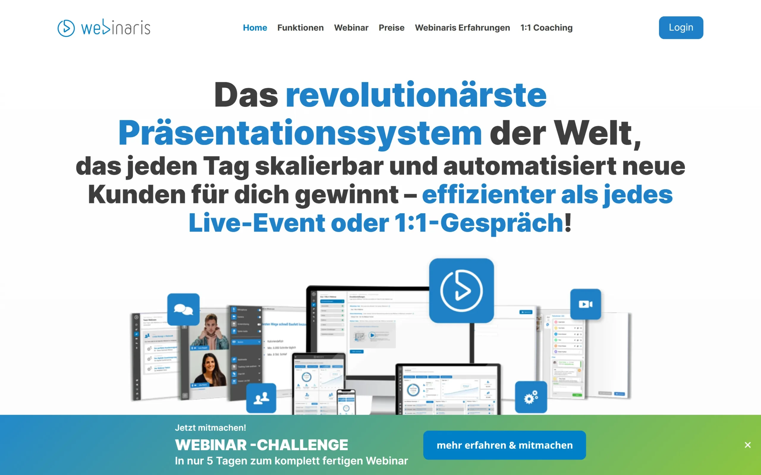 Webinaris Erfahrungen – Homepage der automatisierten Webinar-Software (Screenshot 2026)
