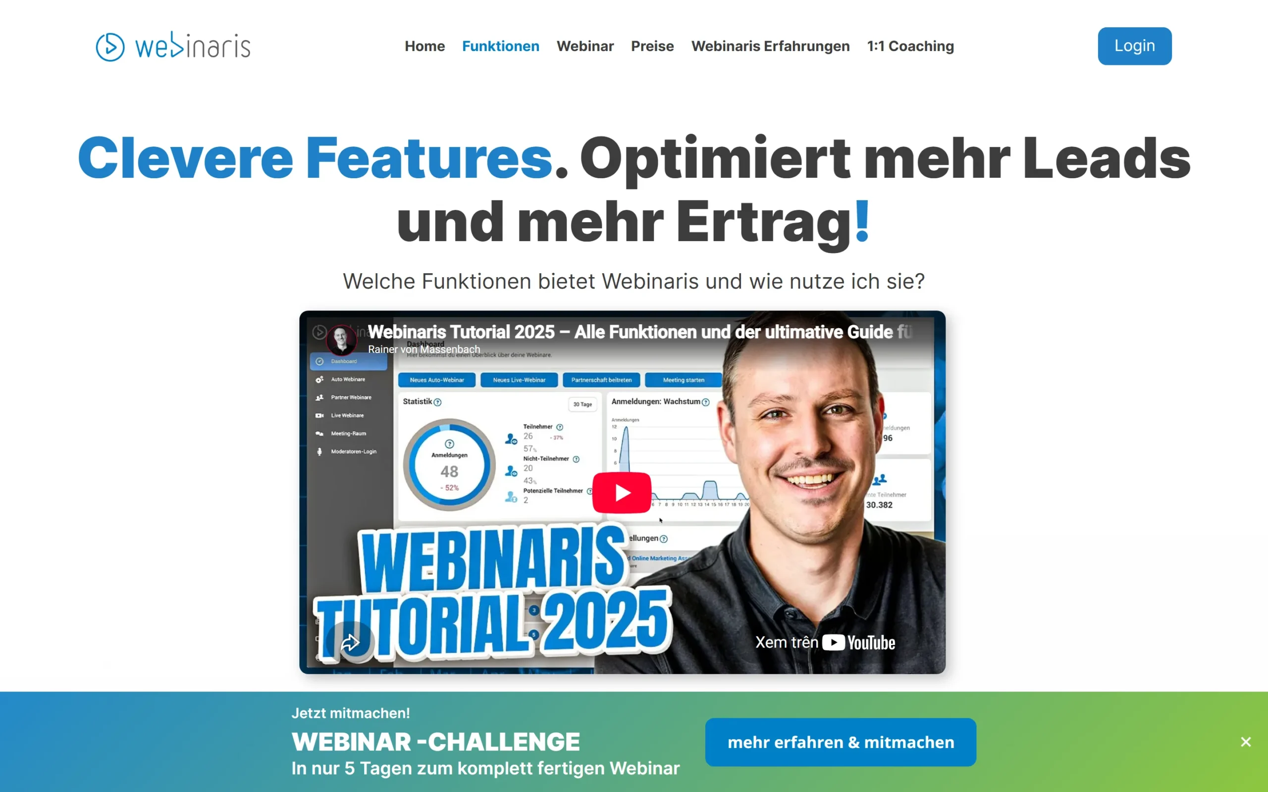 Webinaris Funktionen im Überblick – Automatisiertes Webinar-Tool für Online-Kurs-Anbieter