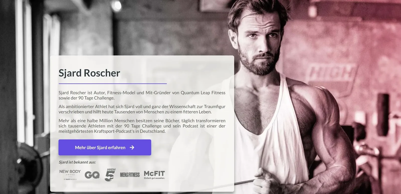 Screenshot der Sjard-Roscher-Biografie auf sjardfitness.de
